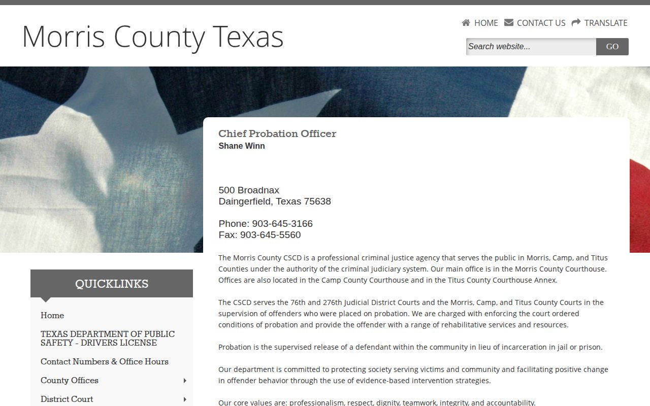 Morris County probation and post-release supervision office page